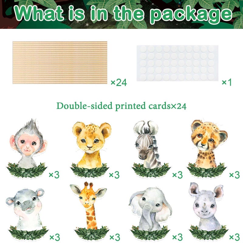 Buerhanerry 24Pcs Safari Centerpiece Sticks, Jungle Animals Baby Shower Party Decorations Table Toppers for Boys Kids, Safari Themed Party Supplies, Wild One Birthday Party Decorations - Image 2